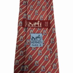 Hermes Men's Tie Equestrian Knots Striped Clay Red Silk 7168 FA 3" (W) x 57" (L)